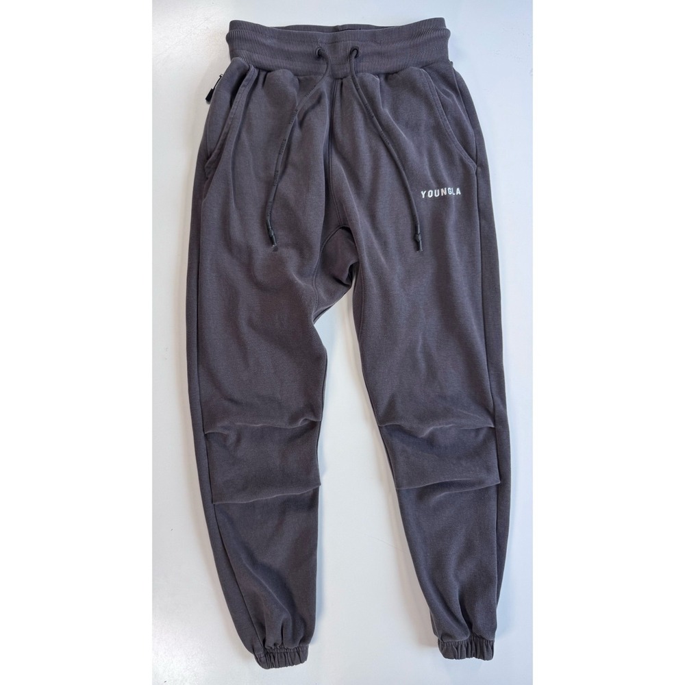 YOUNGLA Logo Joggers Sweatpants Mens Small Gray Gym Training Pockets